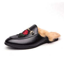 Men’s Roses Black Leather Loafers