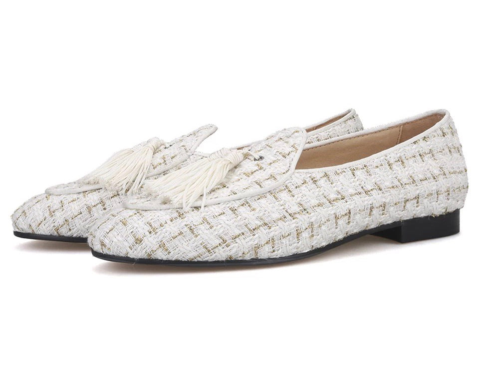 Men’s Knit White tassel Loafers
