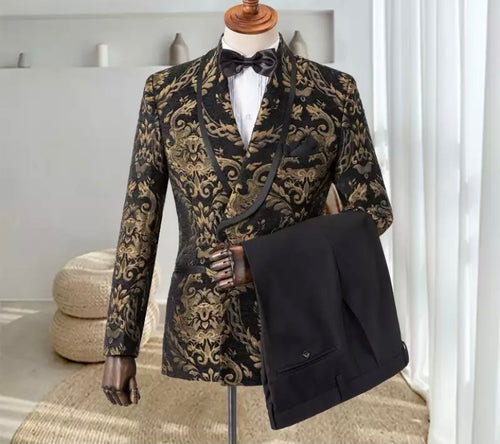 Men’s Gold-Black Tuxedos Suit + Pants