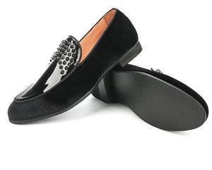 Men Black Leather Velvet Loafers