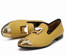 Men Gold Buckle Leather Loafers