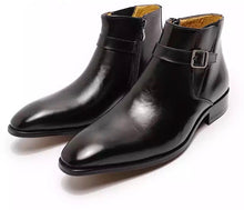 Men's Black Ankle Strap Zipper Boots
