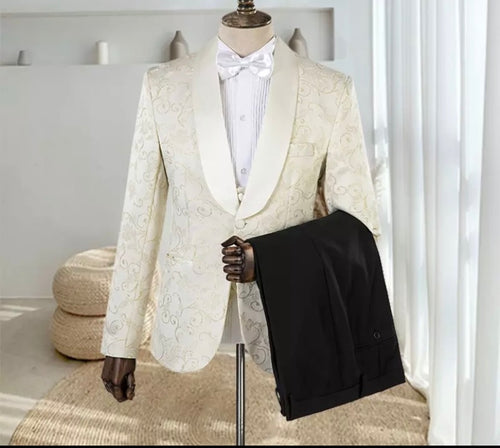 Men’s Cream Tuxedos Suit + Pants