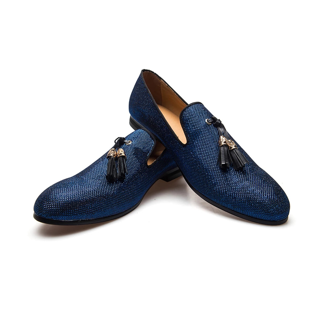 Men Blue Shinny Tassel Loafers