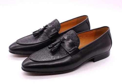 Men’s Tassel Black Genuine Leather Italian Loafers