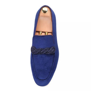 Men handmade velvet navy blue Loafers