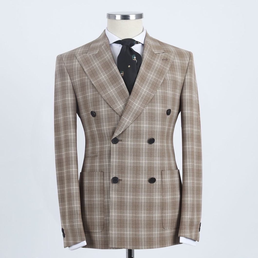 Men’s Plaid double-breasted Light brown 2pc Suit