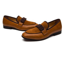 Men Leather Bow Tie Brown Loafers