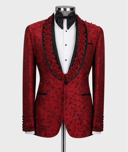 Men’s Red Stone Embroidered Tuxedo