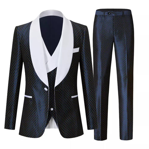 Men’s Print 3Pc Navy Blue Tuxedo