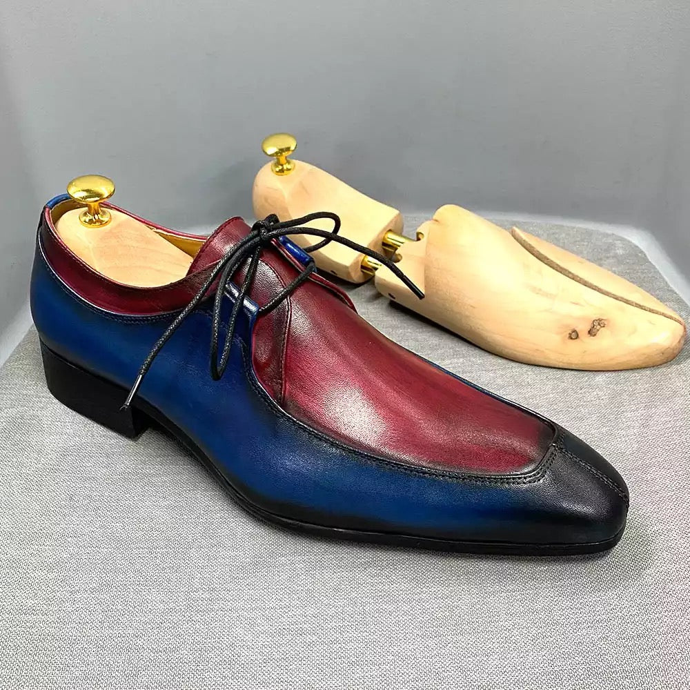 Mens Blue Leather Oxford Shoes