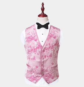 Men’s Pink Print Cream Tuxedo 3 Piece