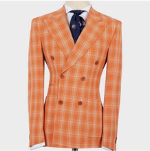 Men’s Plaid double-breasted Orange  2pc Suit