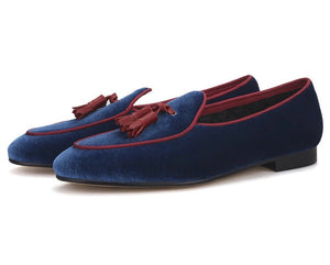 Men British style classic tassel Blue loafers