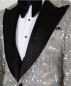 Men's Black Velvet Sequin Gray Tuxedo
