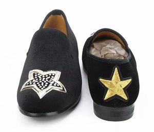 Men Embroidered rhinestone black Star velvet loafers