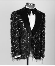 Men’s Black Velvet Sequin Sliver Tuxedo
