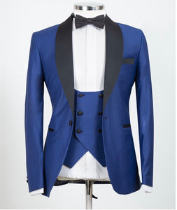 Men’s Black Lapel Blue Tuxedo + Vest + Pants