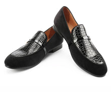 Men Black Velvet Embossed leather Loafers