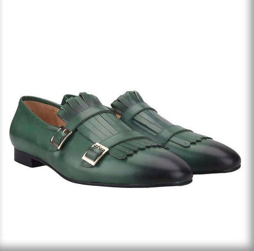 Men’s Green Leather Handcraft Loafers