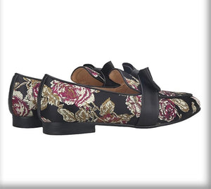 Men’s Floral Silk Butterfly-Knot Loafers
