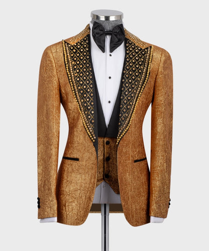 Men's Gold Stone Embroidered Tuxedo