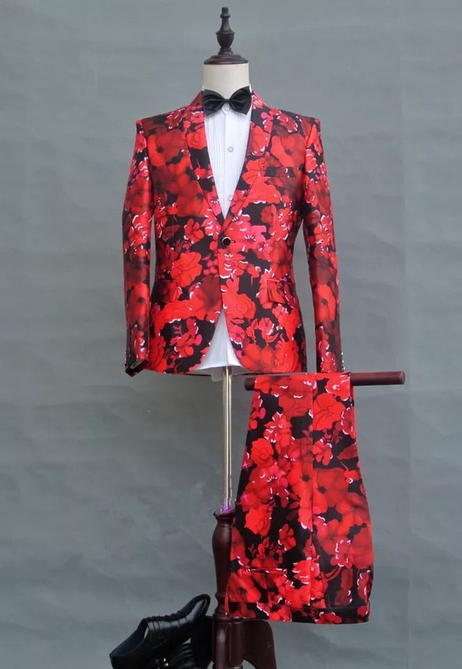 Men’s floral Red Print Suit
