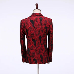 Men 3 Piece Red Floral Suit