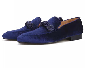 Men handmade velvet navy blue Loafers