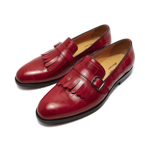Men’s Leather Buckle Red Loafers
