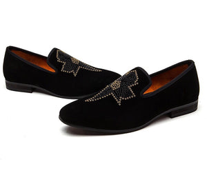 Men Black Velvet Embroidered Loafers