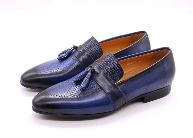 Men's Tassel Blue Genuine Leather Loafers
