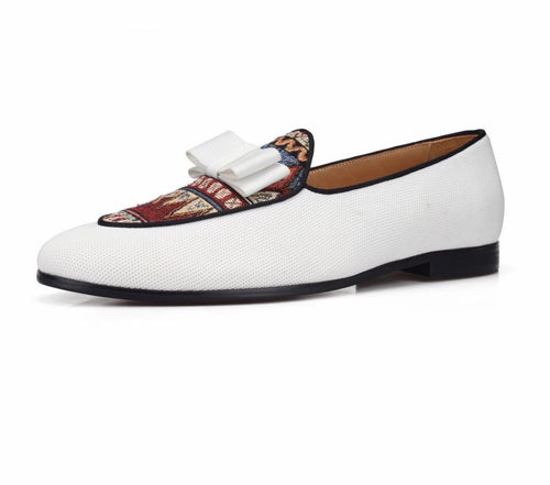 Men White Bow Tie Loafers