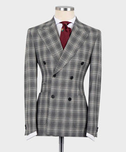 Men’s Plaid double-breasted Gray 2pc Suit