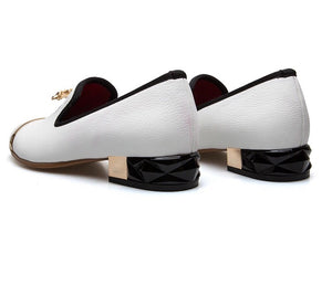 Women White Leather Heels Loafers