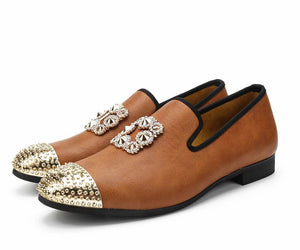 Men Leather Gold Buckle Loafers