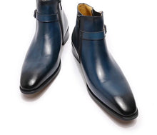 Men’s Buckle Blue Strap Zip Ankle Boots