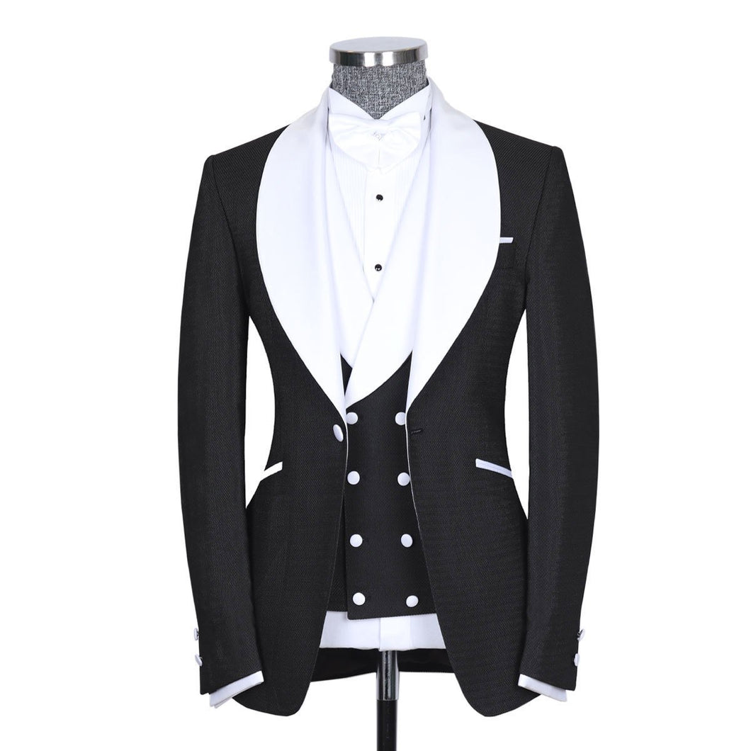 Men’s Classic 3Pc Black White Tuxedo