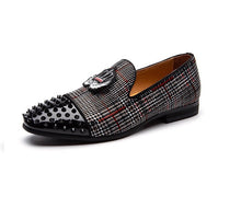 Men Gray Spikes Rhinestones Loafers