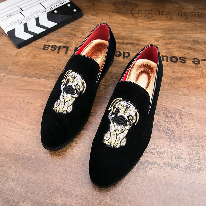 Men Dog Black embroidery Loafers
