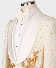 Men's Crystal Stone Cream Gold Tuxedo