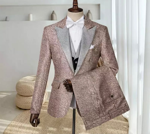 Men’s Rose Gold Sliver Tuxedos Suit + Pants