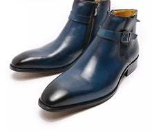 Men’s Buckle Blue Strap Zip Ankle Boots