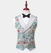 Men 2 Piece Silver Floral Tuxedo