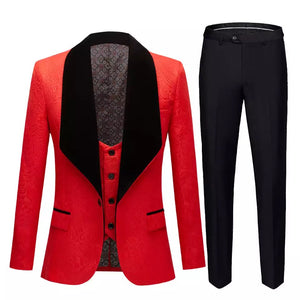 Men’s 3Pc Red Black Tuxedo