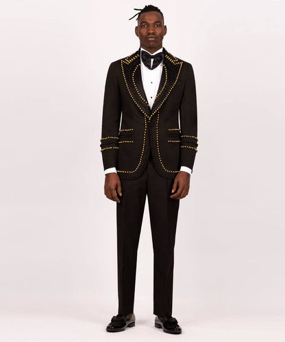 Men's Crystal Stone Special Gold Black Tuxedo