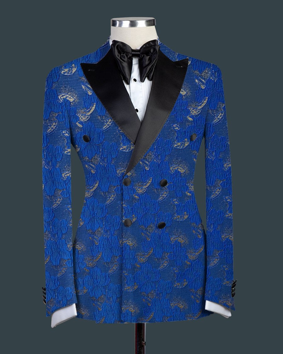 Men’s Jacquard 2 Pc Double Breasted Blue Tuxedo