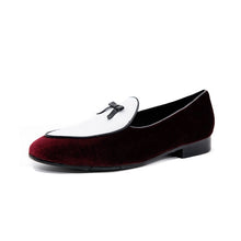Men velvet Wine Red White handmade loafers Shoes