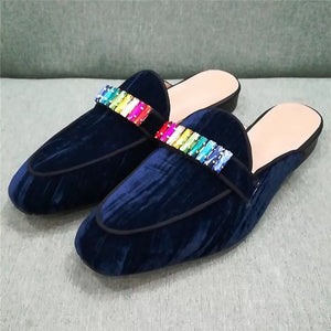 Men’s Rainbow Velvet Crystal Slippers