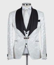 Men’s Black floral White Tuxedo + Vest + Pants